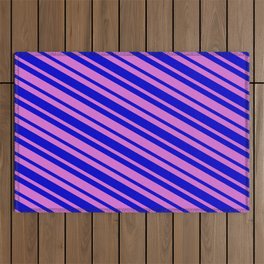 [ Thumbnail: Orchid & Blue Colored Stripes/Lines Pattern Outdoor Rug ]