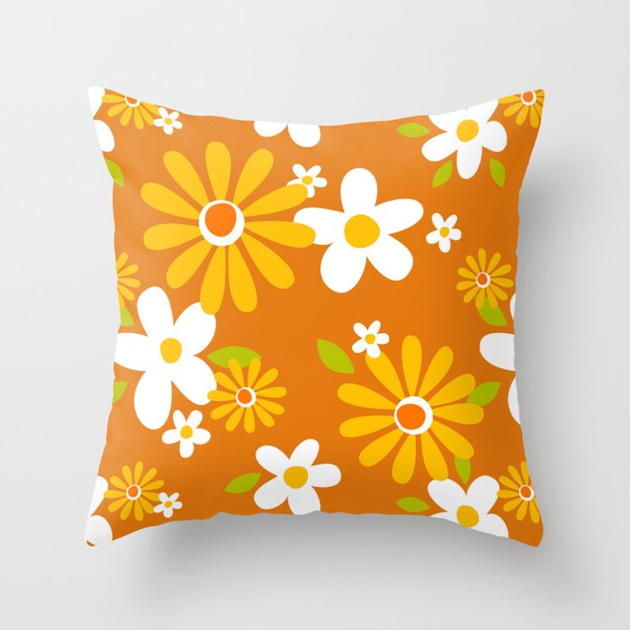 Seventies mid century flower pattern Throw Pillow