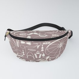 White Old-Fashioned 1920s Vintage Pattern on Rosy Brown Fanny Pack