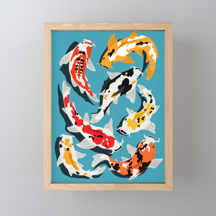Colorful Koi Carps Swimming Around Framed Mini Art Print