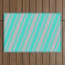 [ Thumbnail: Turquoise and Grey Colored Stripes Pattern Outdoor Rug ]