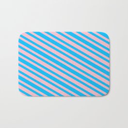 [ Thumbnail: Pink and Deep Sky Blue Colored Striped Pattern Bath Mat ]