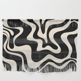 Retro Liquid Swirl Abstract Pattern 3 in Black and Almond Cream Wall Hanging