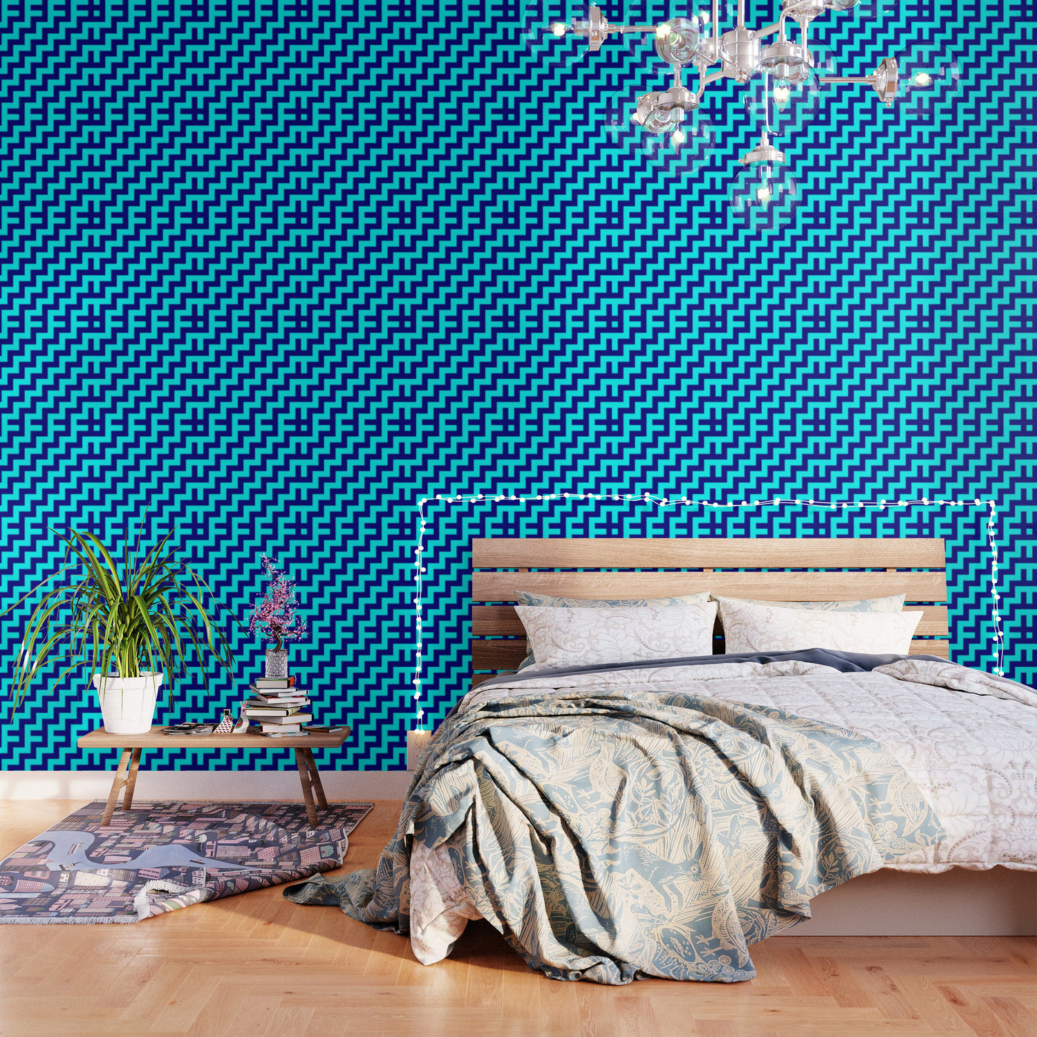 Cyan And Navy Blue Steps Rtl Wallpaper By Colorfulpatterns Society6