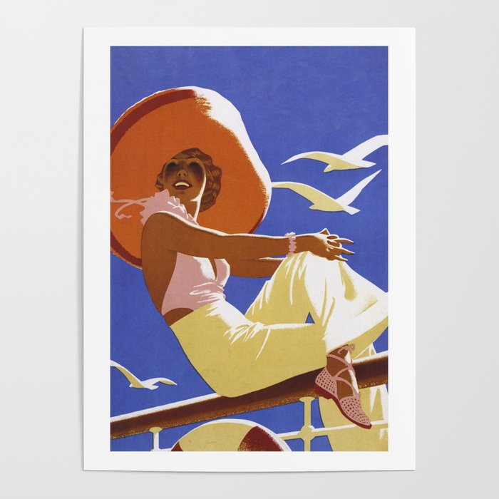 Vintage poster of woman with a hat Poster