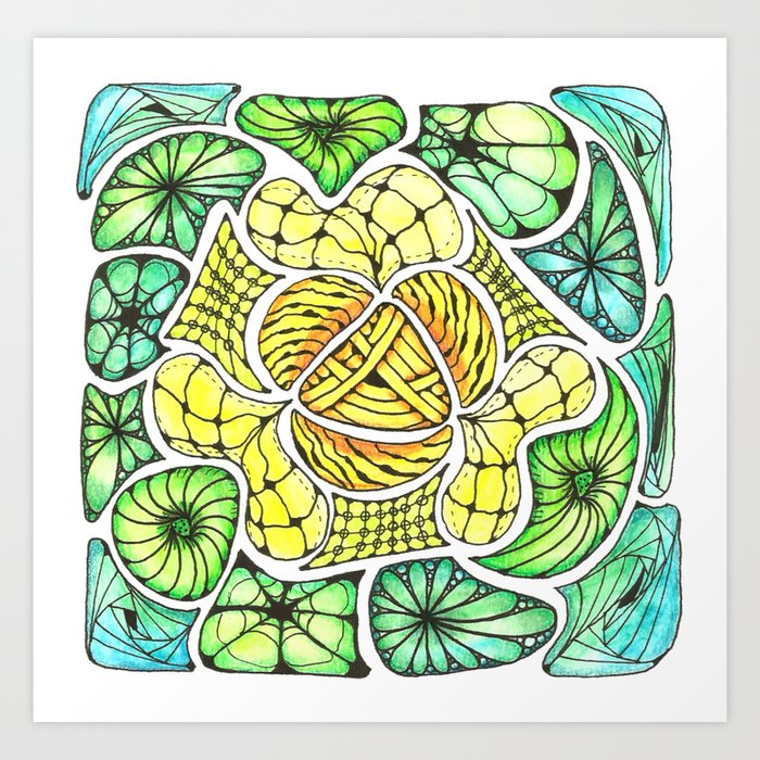 Hearts n Tiles Zentangle Art Print by Line2Rhyme