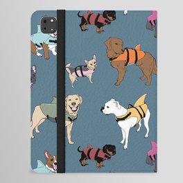 Dogs in Shark Lifejackets on Midnight Blue iPad Folio Case