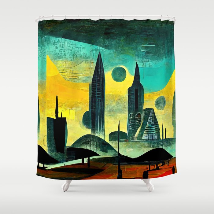 Abstract Futuristic Cityscape Shower Curtain