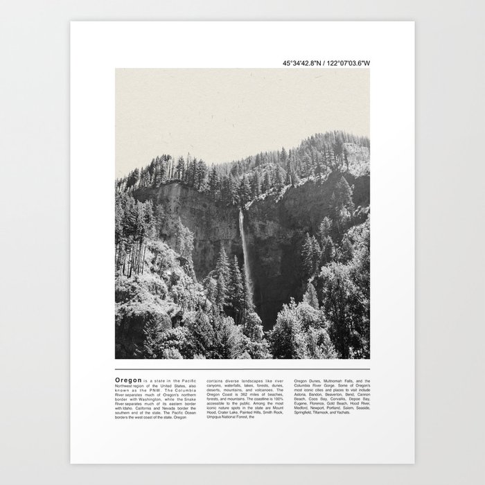 Multnomah Falls From a Distance | Travel Photography Minimalism | Black and White Art Print