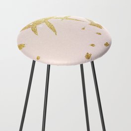 Elegant Abstract Pink Gold Glitter Floral Brushstrokes Counter Stool