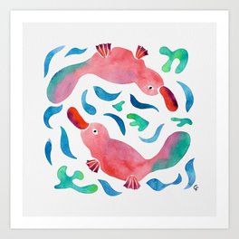Swimming Colorful Watercolor Platypus Art Print