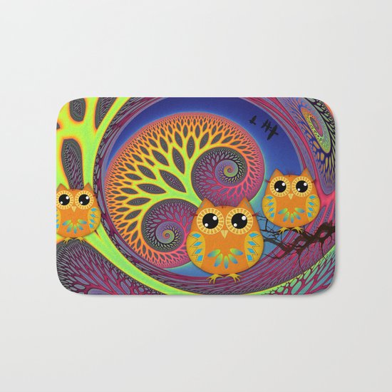 Owls in a magical tree Bath Mat