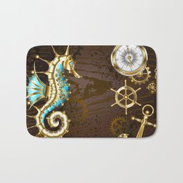 Wooden Background with Mechanical Seahorse ( Steampunk ) Bath Mat