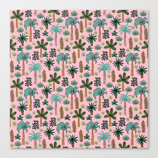 Tropics palm trees pattern print summer tropical vacation design by andrea lauren Canvas Print