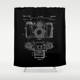 Vintage Camera Patent Black Blueprint Shower Curtain