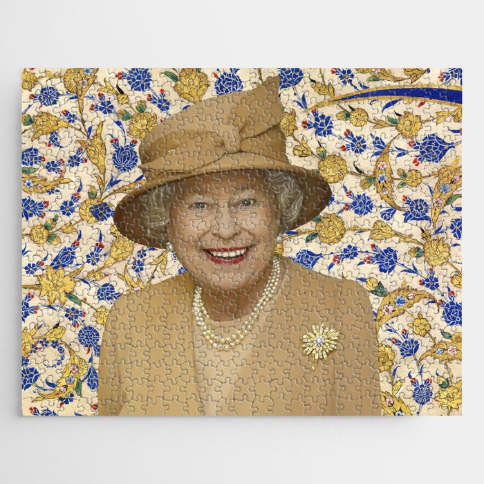 QUEEN ELIZABETH II with Vintage Gold Tapestry Jigsaw Puzzle