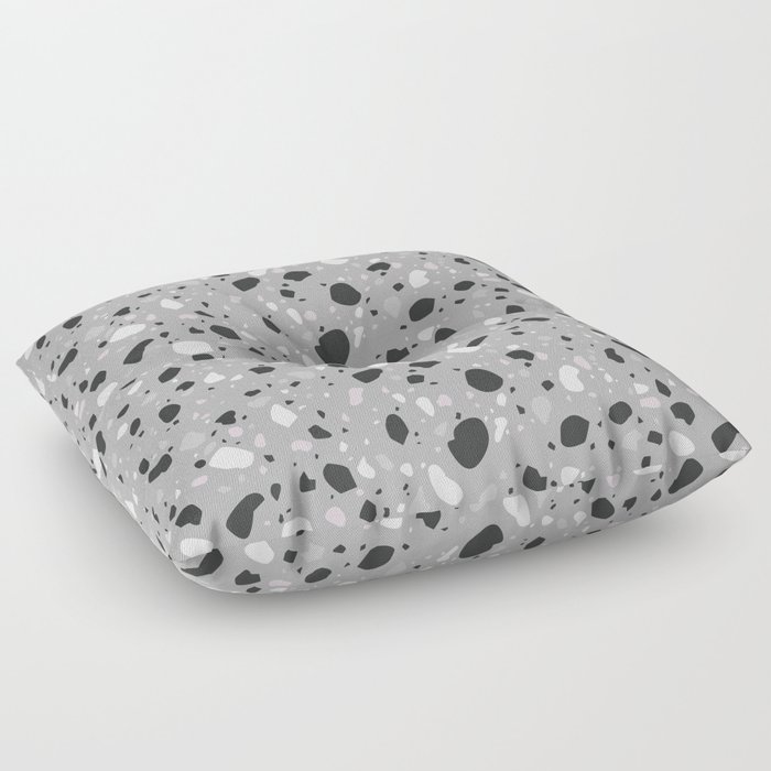 Grey Terrazzo Marble Background Floor Pillow
