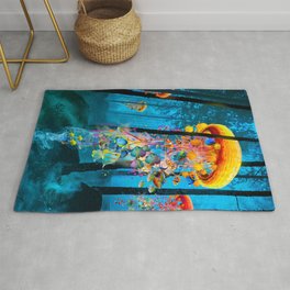 Electric Jellyfish Worlds in a New Blue Forest Area & Throw Rug