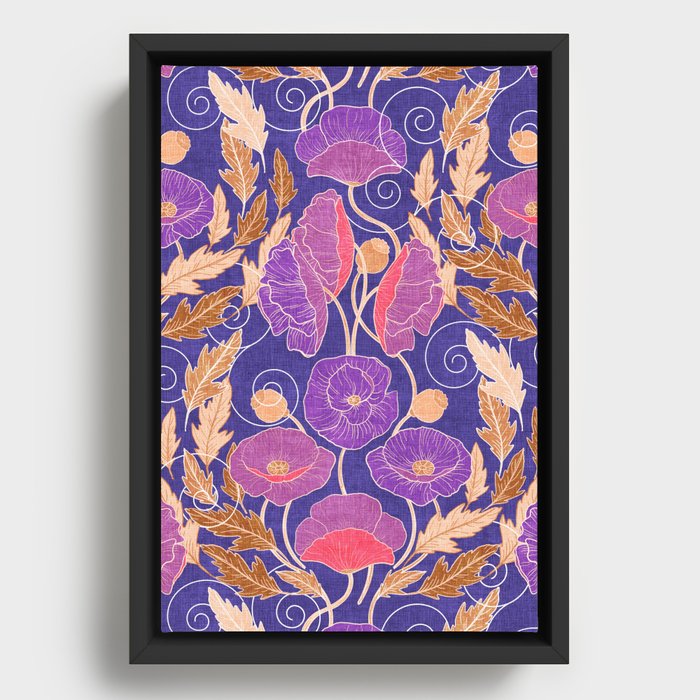Purple Poppy Art Nouveau Framed Canvas