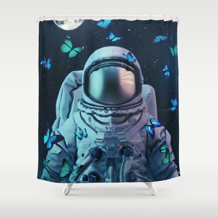 Astronaut and Butterflies Shower Curtain