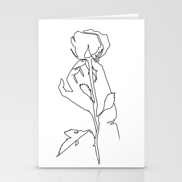 Elegant Hand Holding Rose Aesthetic Minimalistic Line Art In Black Tattoo Style Abstract Delicate Stationery Cards By Acatalepsys Society6