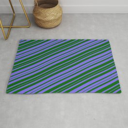 [ Thumbnail: Medium Slate Blue and Dark Green Colored Striped Pattern Rug ]