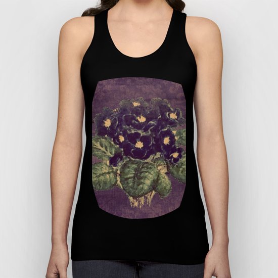 Violettes on vintage purple distressed damask Unisex Tank Top