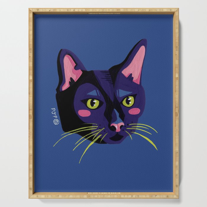 Graphic Cat Head - Blue Palette Serving Tray