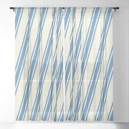 [ Thumbnail: Beige and Blue Colored Pattern of Stripes Sheer Curtain ]