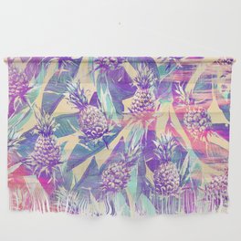 Trendy tropical pink violet pineapple banana leaves Wall Hanging