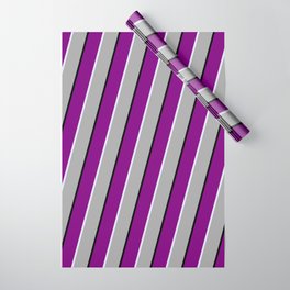 [ Thumbnail: Purple, Lavender, Dark Grey, and Black Colored Lines Pattern Wrapping Paper ]