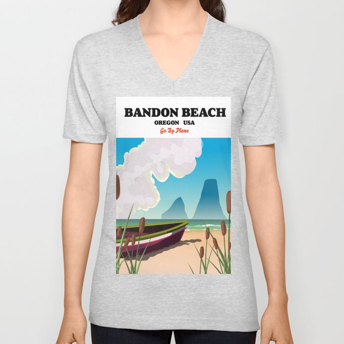 Bandon beach, oregon, USA seaside travel poster. V Neck T Shirt