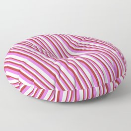 [ Thumbnail: Brown, Orchid, and Mint Cream Colored Stripes/Lines Pattern Floor Pillow ]