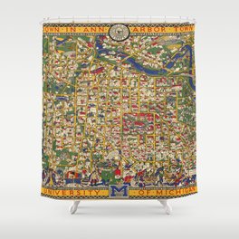 University of Michigan-Vintage Pictorial Map Shower Curtain