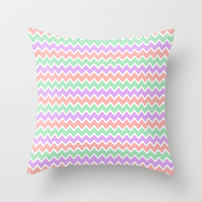 Coral Peach Pink And Lavender And Mint Green Chevron Throw Pillow