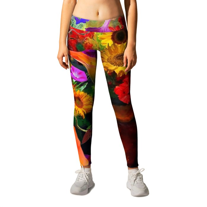 ABSTRACTED  ORANGE CALLA LILIES  FLORAL STILL LIFE Leggings