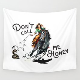 "Don't Call Me Honey" Cowgirl On Horseback Shooting a Rattlesnake Wall Tapestry
