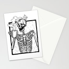Skeleton Drinking a Cup of Coffee Stationery Card