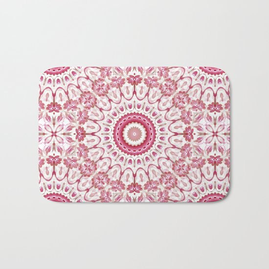 Pink White Floral Mandala Bath Mat