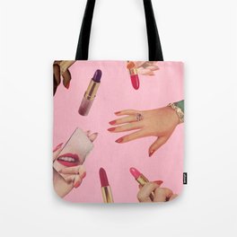 Lip Service Tote Bag | Retro, Lips, Hands, Nailpolish, Midcentury, Colorful, Makeup, Pink, Red, Curated 