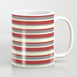 [ Thumbnail: Light Yellow, Brown, and Grey Colored Striped/Lined Pattern Coffee Mug ]