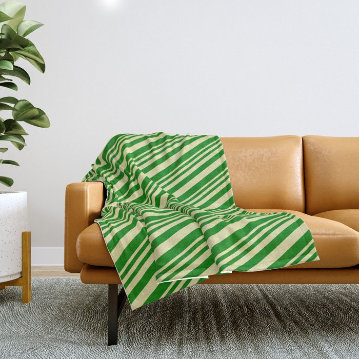 Pale Goldenrod & Green Colored Stripes/Lines Pattern Throw Blanket