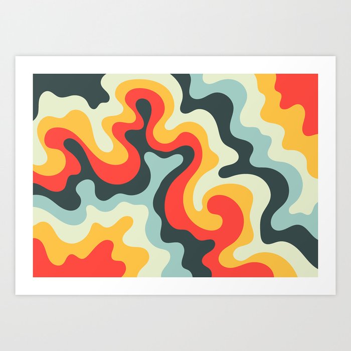 Vintage Abstract Soft Swirl Vibrant Waves Art Retro 50s and 60s Color Palette 3 Art Print