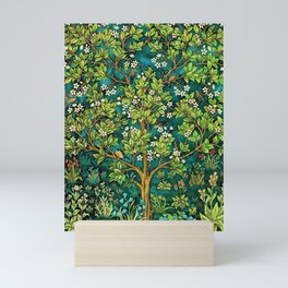 William Morris Tree of Life Emerald Twilight floral textile 19th century pattern print for drapes, curtains, pillows, duvets, comforters, and home and wall decor Mini Art Print