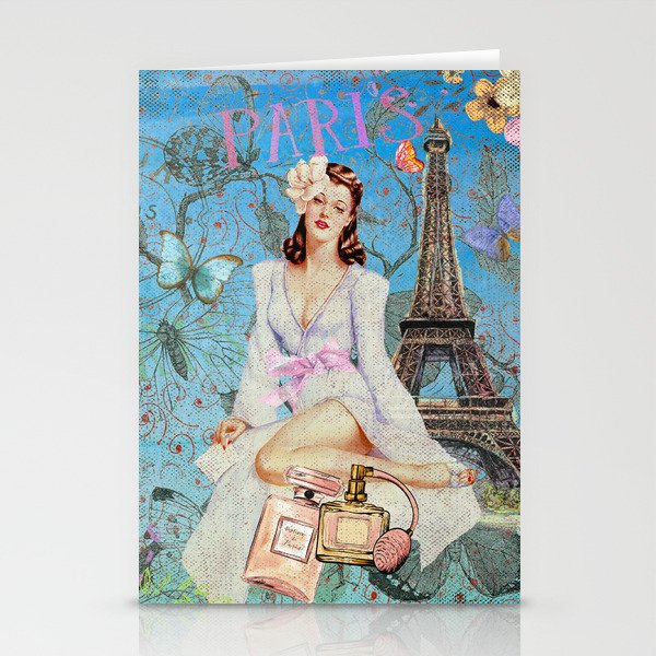Paris - mon amour - Fashion Girl In France Eiffel tower Nostalgy - French Vintage Stationery Cards