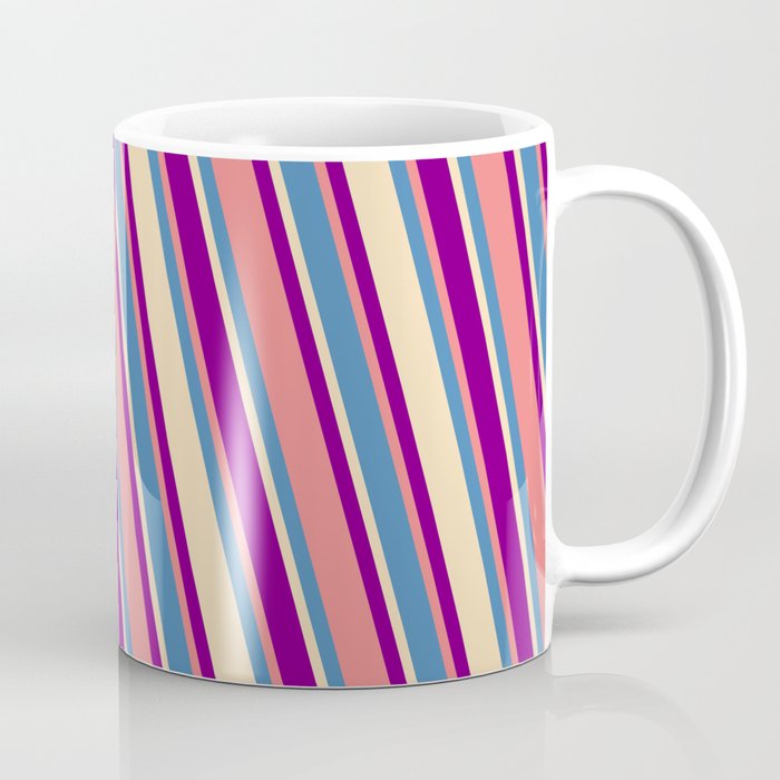 Blue, Tan, Purple & Light Coral Colored Pattern of Stripes Coffee Mug