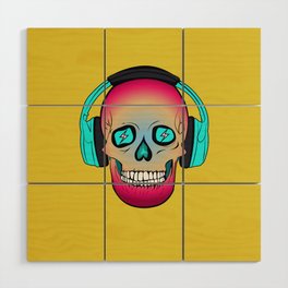 cyber skull charged rock skull with headphones Wood Wall Art