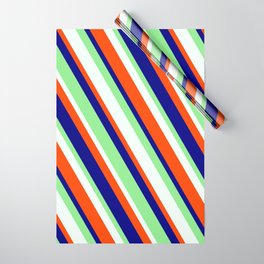 [ Thumbnail: Red, Blue, Light Green, and Mint Cream Colored Lined/Striped Pattern Wrapping Paper ]