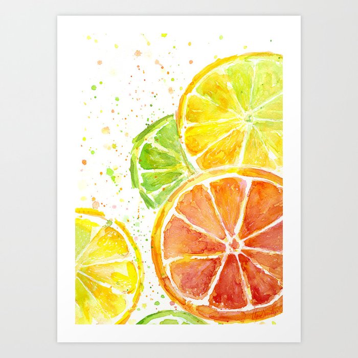 Fruit Watercolor Citrus Art Print