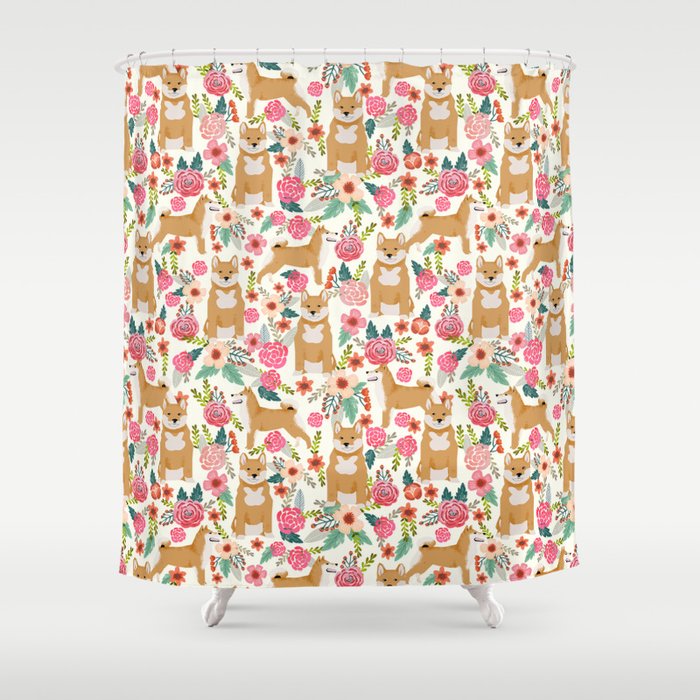 Shiba Inu floral dog must have gifts for shiba lovers florals dog breed Shower Curtain